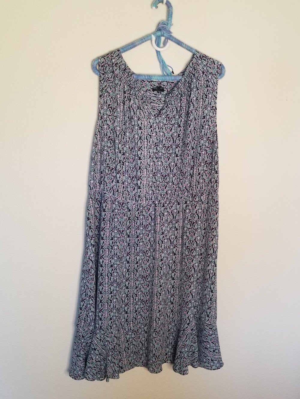 NEW Talbots Woman 16 Sleeveless Dress Lined Skirt Blue Pink Paisly Print Flounce - Picture 2 of 9